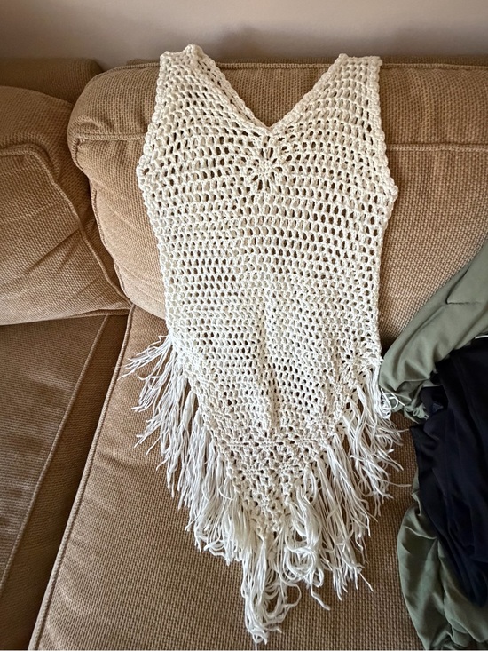 Sweaters - Cream Crochet Fringe V-Neck Women's bathing suit cover